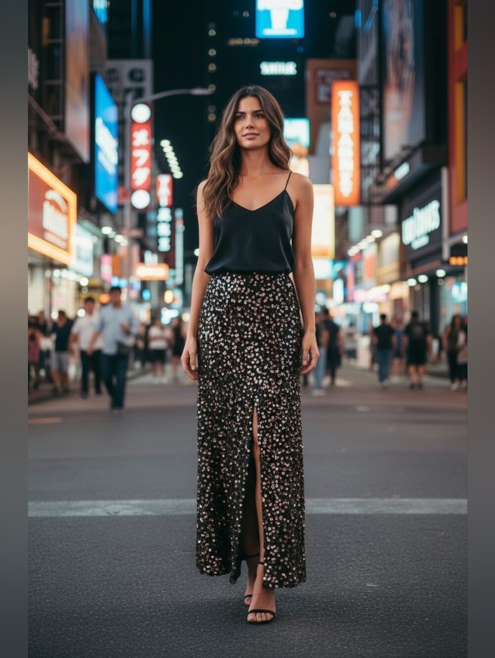 VTG SCALA Brown Beaded Silk Maxi Skirt Lattice Diamond Cutout Slit Y2K Sz Large